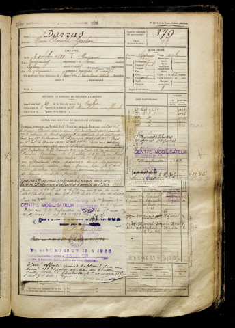 Darras, Henri Arnold Gaston, né le 08 octobre 1899 à Mouvaux (Nord), classe 1919, matricule n° 379, Bureau de recrutement d'Amiens