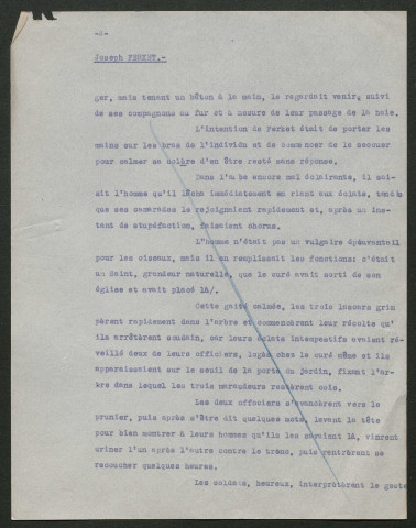 Témoignage de Ferket, Joseph et correspondance avec Jacques Péricard