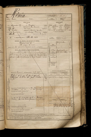 Hénin, Louis, né le 19 janvier 1871 à Amiens (Somme), classe 1891, matricule n° 611, Bureau de recrutement d'Abbeville