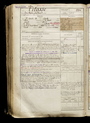 Vitasse, Jean Baptiste Jules François, né le 22 septembre 1890 à Méaulte (Somme), classe 1910, matricule n° 986, Bureau de recrutement de Péronne
