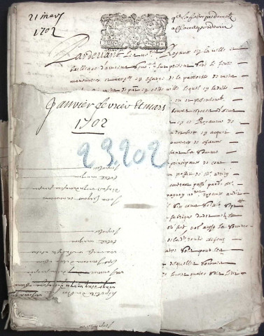 Etude de Me Adrien Dehen à Amiens (étude n°24). Minutes de l'année 1702