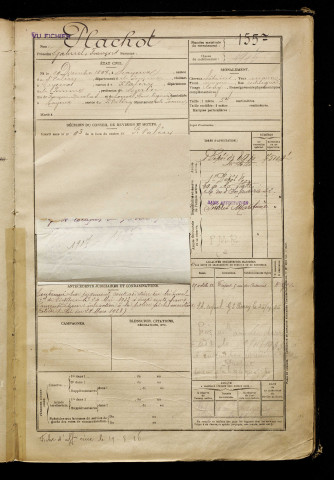 Plachot, Gabriel François, né le 19 décembre 1897 à Cayeux-sur-Mer (Somme), classe 1917, matricule n° 1557, Bureau de recrutement d'Abbeville