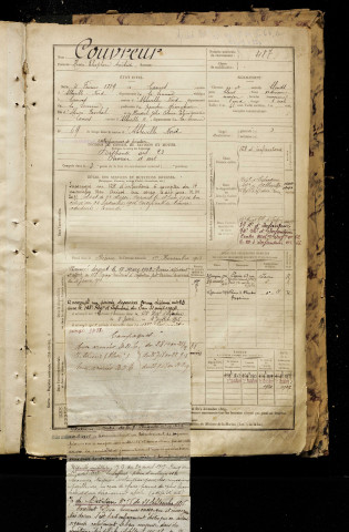 Couvreur, Henri Télesphore Aristide, né le 04 février 1879 à Caours (Somme), classe 1899, matricule n° 487, Bureau de recrutement d'Abbeville