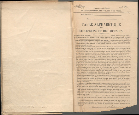 Table des successions et absences du bureau de Roisel