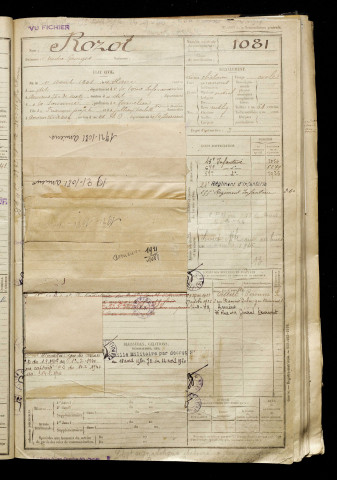 Rozot, André Georges, né le 11 août 1901 à Havre (Le) (Seine-Maritime), classe 1921, matricule n° 1081, Bureau de recrutement d'Amiens