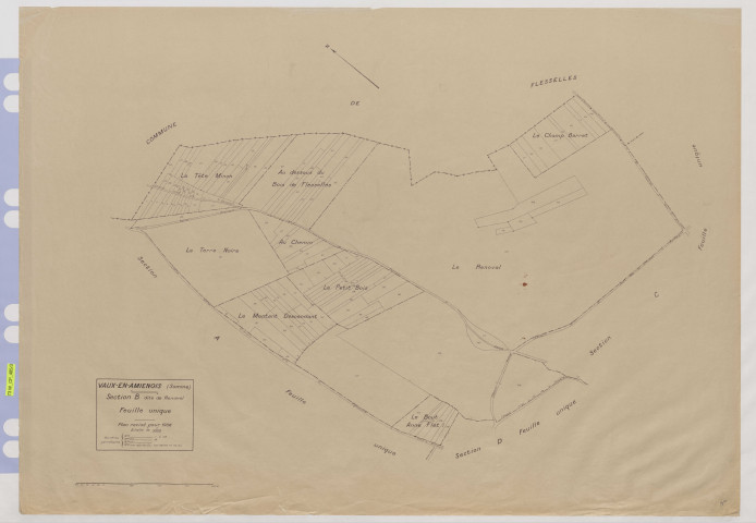 Plan du cadastre rénové - Vaux-en-Amiénois : section B