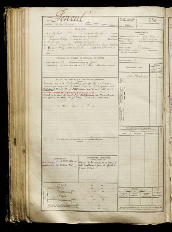 Feneul, Aristide Bienaimé, né le 26 août 1893 à Tincourt-Boucly (Somme), classe 1913, matricule n° 730, Bureau de recrutement de Péronne