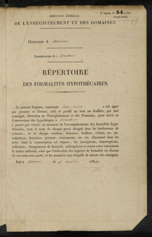 Répertoire des formalités hypothécaires, du 24/10/1865 au 12/03/1866, volume n° 110 (Conservation des hypothèques de Doullens)