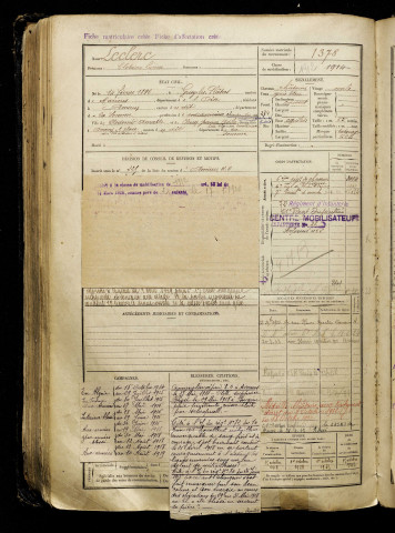 Leclerc, Clotaire Lucien, né le 14 février 1896 à Grisy-les-Plâtres (Yvelines), classe 1916, matricule n° 1378, Bureau de recrutement d'Amiens