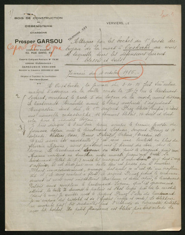Témoignage de Garsou, Prosper (Caporal) et correspondance avec Jacques Péricard