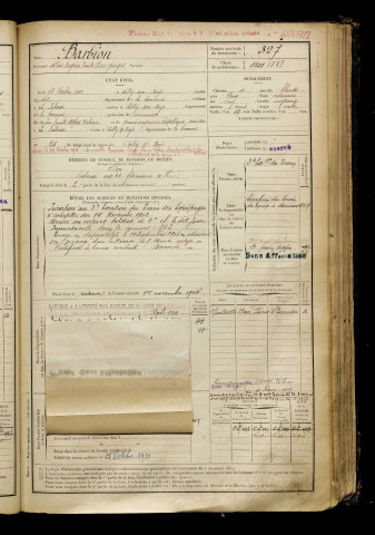 Barbion, Alfred Eugène Emile Victor Georges, né le 13 octobre 1881 à Ailly-sur-Noye (Somme), classe 1901, matricule n° 327, Bureau de recrutement de Péronne