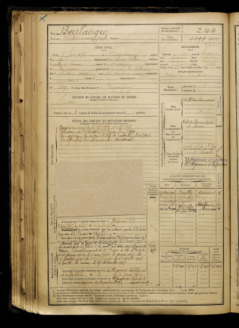 Boulanger, Théodore Armand Joseph, né le 06 juin 1878 à Bapaume (Pas-de-Calais), classe 1898, matricule n° 244, Bureau de recrutement d'Amiens