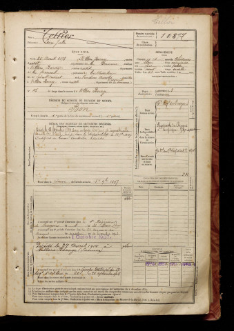Tellier, Léon Jules, né le 25 avril 1873 à Villers-Bocage (Somme), classe 1893, matricule n° 1187, Bureau de recrutement d'Amiens