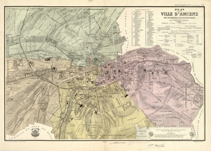 Plan de la ville d'Amiens avec ses faubourgs et ses sections rurales par P. Viénot, architecte