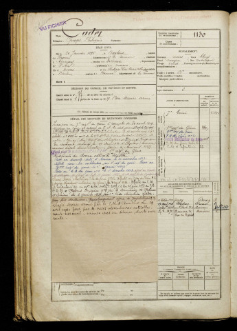 Cadet, Georges Philogene, né le 30 janvier 1896 à Barleux (Somme), classe 1916, matricule n° 1130, Bureau de recrutement de Péronne