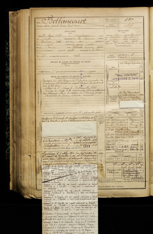 Bellancourt, Marie Joseph Firmin Paul, né le 31 mars 1878 à Omiécourt (Somme), classe 1898, matricule n° 480, Bureau de recrutement de Péronne