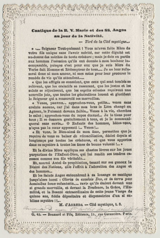 La Rose et son Bouton. 2 cartes. Chants de Noël, adorations en union à Marie et aux anges saints et la communion spirituelle, la Vierge, l'Enfant et les anges. Un cantique