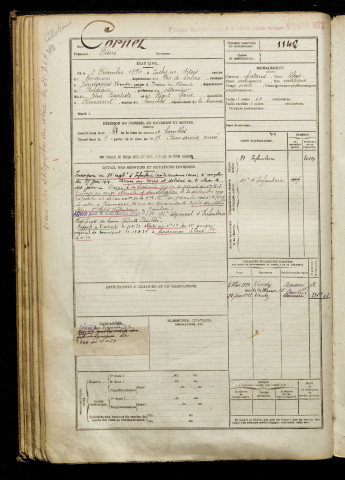 Carnet, Désiré, né le 02 décembre 1896 à Inchy-en-Artois (Pas-de-Calais), classe 1916, matricule n° 1142, Bureau de recrutement de Péronne