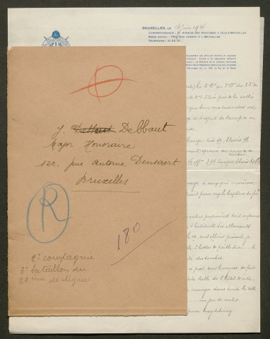 Témoignage de Debbaut, J. (Major) et correspondance avec Jacques Péricard