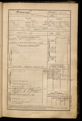 Tourel, Armand Ernest Arsène, né le 19 juillet 1868 à Balâtre (Somme), classe 1888, matricule n° 1073, Bureau de recrutement de Péronne