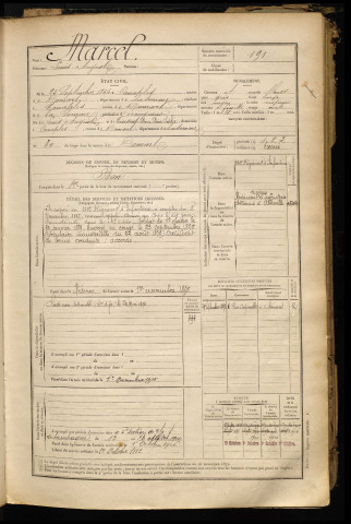 Marcel, Louis Auguste, né le 25 septembre 1866 à Canaples (Somme), classe 1886, matricule n° 191, Bureau de recrutement d'Abbeville