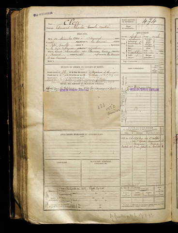 Clep, Edouard Charles Emile André, né le 11 décembre 1900 à Amiens (Somme), classe 1920, matricule n° 474, Bureau de recrutement d'Amiens