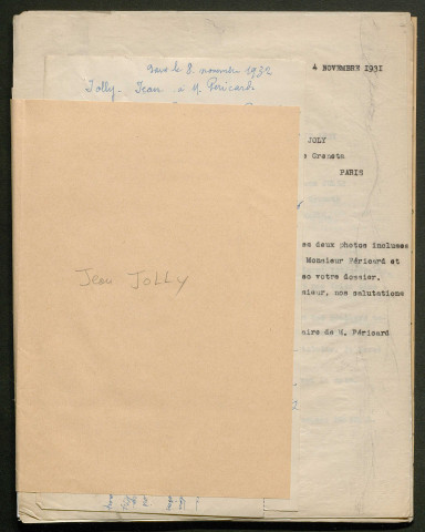 Témoignage de Jolly, Jean (Agent de liaison) et correspondance avec Jacques Péricard