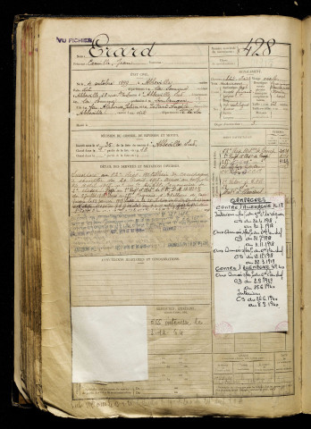 Erard, Camille Jean, né le 04 octobre 1899 à Abbeville (Somme), classe 1919, matricule n° 428, Bureau de recrutement d'Abbeville