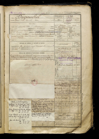 Duvauchel, Henri Jules Edouard, né le 27 décembre 1898 à Amiens (Somme), classe 1918, matricule n° 1119, Bureau de recrutement d'Amiens