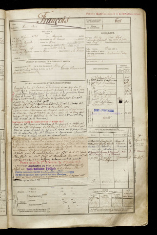 François, Henri Louis, né le 23 juin 1893 à Quivières (Somme), classe 1913, matricule n° 601, Bureau de recrutement de Péronne