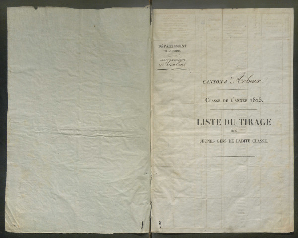 Tirage au sort (arrondissements de Doullens et de Montdidier) de l'année 1825