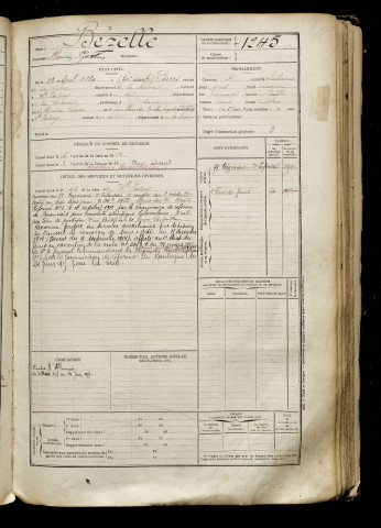 Bézelle, Henri Gaston, né le 23 avril 1889 à Paris 20e Arrondissement (Paris), classe 1909, matricule n° 1245, Bureau de recrutement d'Abbeville