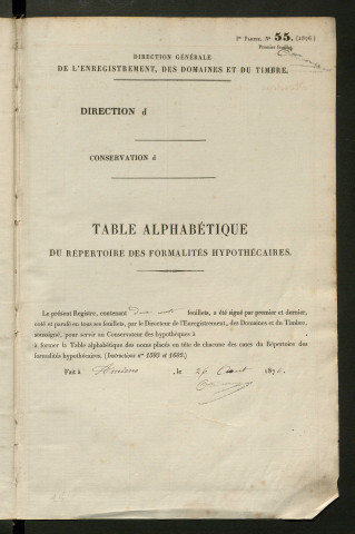 Table du répertoire des formalités, de Stordeur à Thièble, registre n° 45 (Péronne)