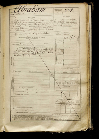 Abraham, Casimir, né le 27 septembre 1883 à Pont-Remy (Somme), classe 1903, matricule n° 909, Bureau de recrutement d'Abbeville