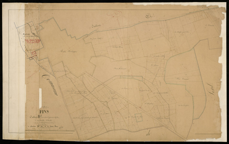 Plan du cadastre napoléonien - Fins : Bois Dessart (Le) ; Chef-lieu (Le) ; Grosse Borne (La), B1 et D
