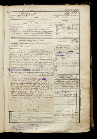 Sueur, Henri Emile, né le 22 juin 1901 à Flixecourt (Somme), classe 1921, matricule n° 1639, Bureau de recrutement d'Amiens