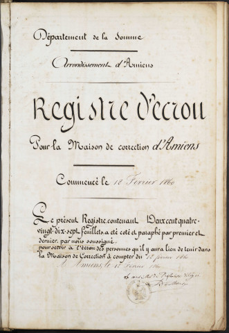 Maison de correction dite Bicêtre à Amiens. Registre d'écrou : numéros 6512 à 7399. 12 décembre 1860 - 19 janvier 1861