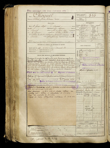 Choquet, Albert Pierre Etienne, né le 08 juin 1895 à Amiens (Somme), classe 1915, matricule n° 816, Bureau de recrutement d'Amiens