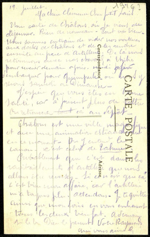 Carte postale intitulée "Châlons-sur-Marne. La cathédrale". Correspondance de Raymond Paillart à sa femme Clémence