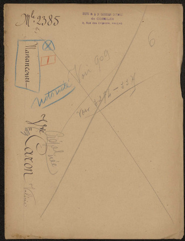 Etricourt-Manancourt. Demande d'indemnisation des dommages de guerre : dossier Caron-Crépel