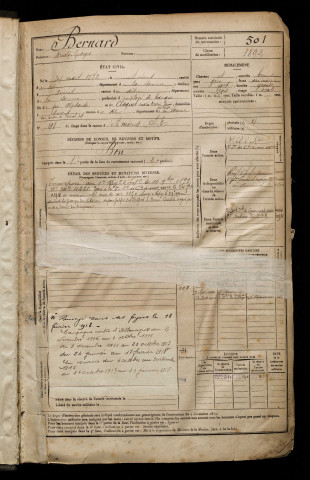 Bernard, Arnold Georges, né le 24 mars 1872 à Amiens (Somme), classe 1892, matricule n° 501, Bureau de recrutement d'Amiens