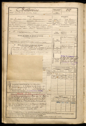 Balavoine, Camille Emile Théodore, né le 20 août 1874 à Lamaronde (Somme), classe 1894, matricule n° 212, Bureau de recrutement d'Amiens