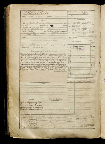 Pauchet, Albert Gaston, né le 15 janvier 1899 à Lille (Nord), classe 1919, matricule n° 984, Bureau de recrutement d'Amiens