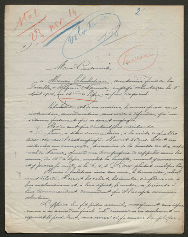 Témoignage de Chaboteau, Henri et correspondance avec Jacques Péricard