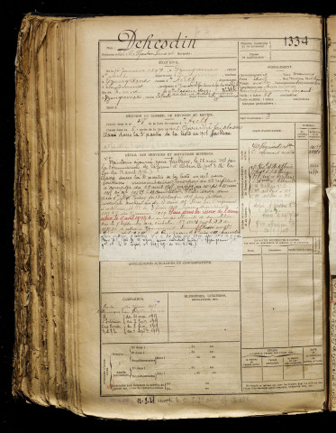 Dehesdin, Achille Gaston Ernest, né le 14 janvier 1897 à Yzengremer (Somme), classe 1917, matricule n° 1334, Bureau de recrutement d'Abbeville