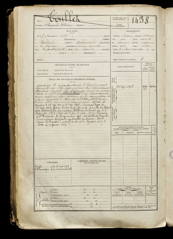 Toullet, Fernand Adrien, né le 05 janvier 1889, classe 1909, matricule n° 1438, Bureau de recrutement d'Abbeville