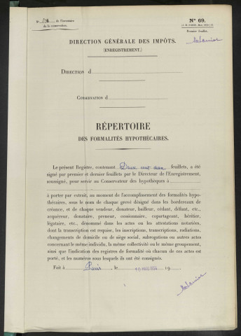 Répertoire des formalités hypothécaires, du 19/05/1954 au 07/08/1954, volume 696 (Conservation des hypothèques d'Amiens)