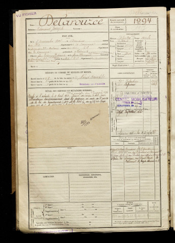 Delarouzée, Edmond Joseph, né le 07 novembre 1901 à Amiens (Somme), classe 1921, matricule n° 1294, Bureau de recrutement d'Amiens