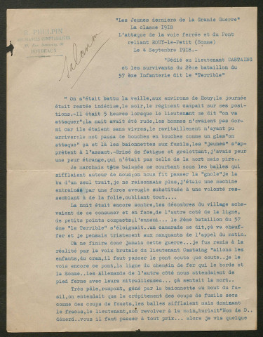 Témoignage de Phulpin, R. et correspondance avec Jacques Péricard