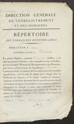 Répertoire des formalités hypothécaires, du 07/01/1828 au 24/02/1829, volume n° 50 (Conservation des hypothèques de Doullens)